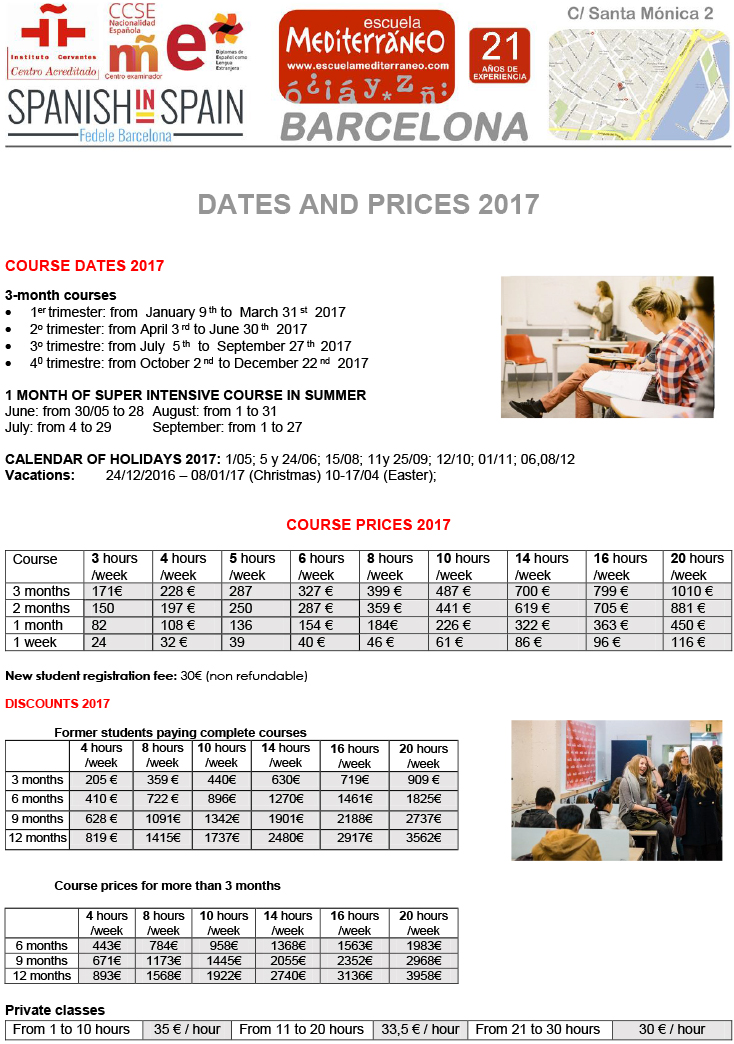 Escuela Mediterraneo Barcelona Prices and Dates 2017