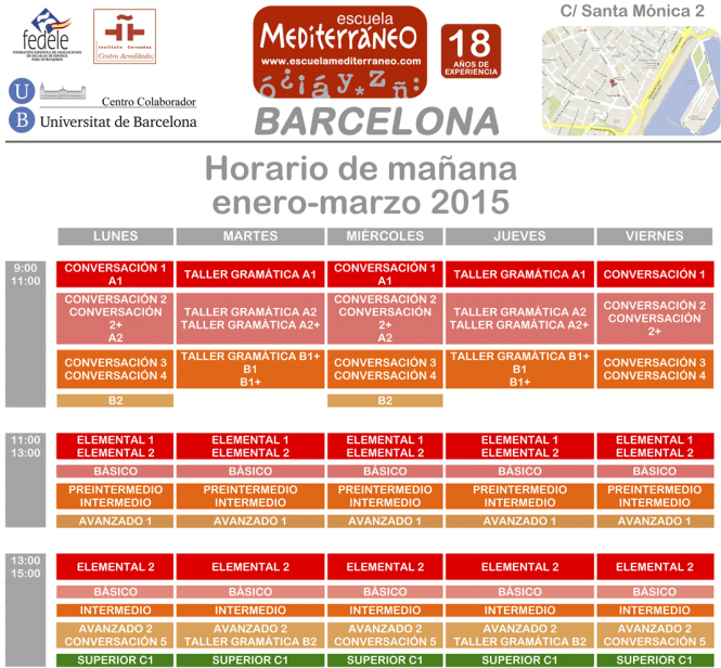 Escuela Mediterraneo Barcelona Schedule 2015 mañana